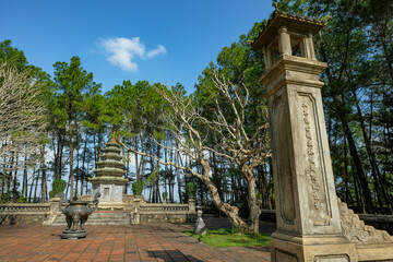 Hue, Vietnam - December 25, 2022: Views of the Thien Mu Pagoda in Hue, Vietnam.