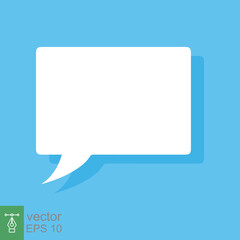White blank speech bubbles, thinking balloon on blue background. Cloud chat with shadow icon isolated, flat message symbol, communication concept. Vector Illustration. EPS 10.