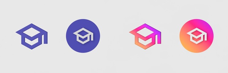 Graduation, Cap, Hat isolated on background, sign, icon, symbol, 3d rendering.