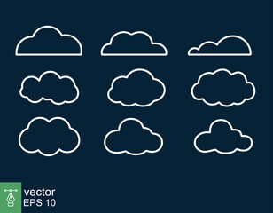Obraz premium White clouds on dark background. Simple outline style. Banner icons vector design elements, line symbol. EPS 10.