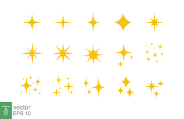 Yellow, gold, orange sparkles symbols. Set of original stars sparkle icon. Bright firework, decoration twinkle, shiny flash. Glowing light effect stars and bursts collection. Vector EPS 10.