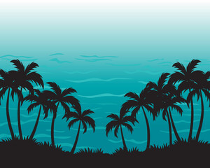 Fototapeta na wymiar Summer Tropical Palm Tree Island Seascape Ocean Wave Background 