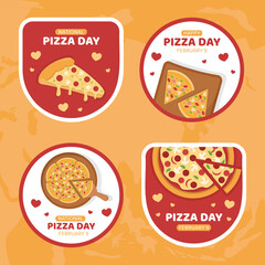 National Pizza Day Label Flat Cartoon Hand Drawn Templates Illustration