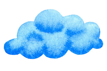 Big blue cloud. Hand drawn watercolor illustration isolated on white background