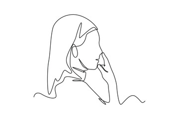 Continuous one line drawing happy girl showing her nose. Kids body parts anatomy concept. Single line draw design vector graphic illustration.