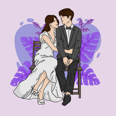 cute wedding couple love valentine doodle illustration