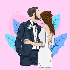 cute wedding couple love valentine doodle illustration