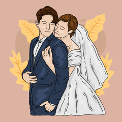 cute wedding  bride couple love valentine doodle illustration