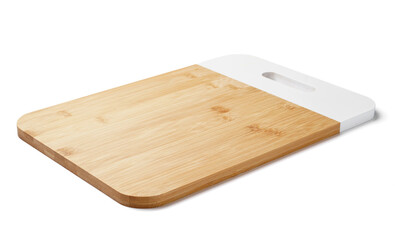 Clean wooden cutting board on white background