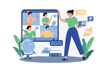 Teacher gives lessons to students online