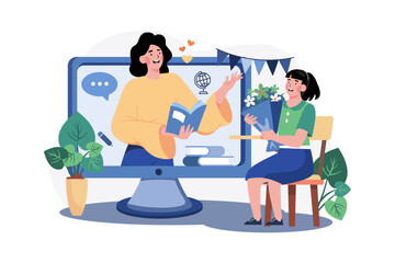 Students give flowers to the teacher