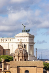 Fototapeta premium Old Historic Building in Downtown Rome, Italy. Cloudy blue sky