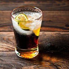 glass of cola with lime - obrazy, fototapety, plakaty