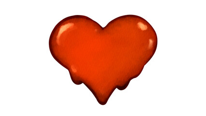 溶けているハートのチョコレート。水彩風イラスト。