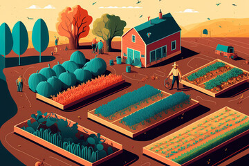 Illustration of the vocation of organic flat farming. Generative AI