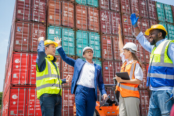 Teamwork and determination to succeed import and export logistics Container,Success and winning...