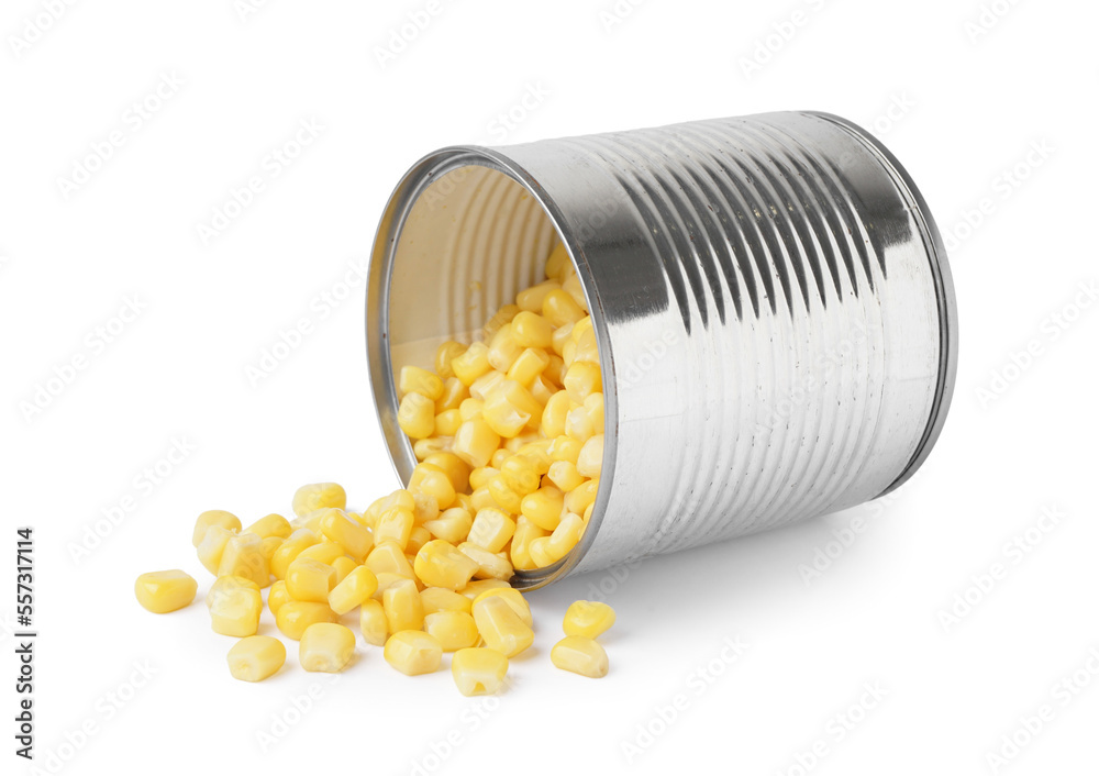 Wall mural tin can with corn isolated on white background