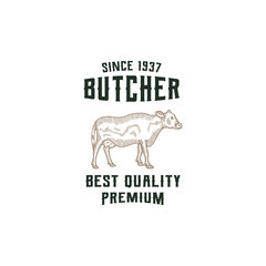 beef shop logo design premium template vector, butcher shop, meat store, cow farm
