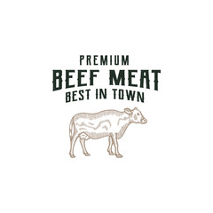 beef shop logo design premium template vector, butcher shop, meat store, cow farm