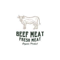 beef shop logo design premium template vector, butcher shop, meat store, cow farm