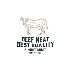 beef shop logo design premium template vector, butcher shop, meat store, cow farm