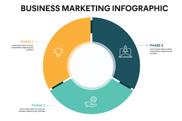 Pie chart circle infographic template with 3 options, steps, parts, segments. Business concept. marketing infographic vector illustration.