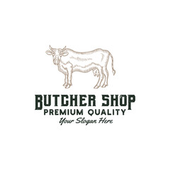 beef shop logo design premium template vector, butcher shop, meat store, cow farm