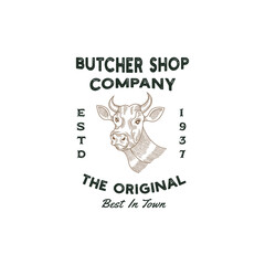 beef shop logo design premium template vector, butcher shop, meat store, cow farm