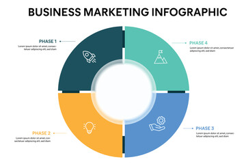 Pie chart circle infographic template with 4 options, steps, parts, segments. Business concept. marketing infographic vector illustration.