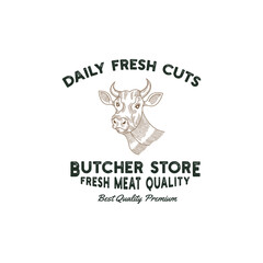 beef shop logo design premium template vector, butcher shop, meat store, cow farm