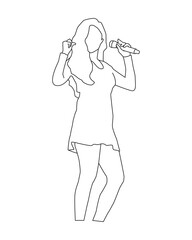 female kpop idol on stage, line art vector illustration eps.10
