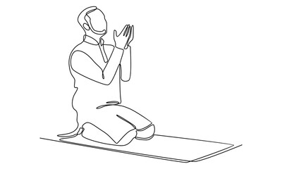 Fototapeta na wymiar continuous line of muslim man praying