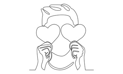 continuous line of hand holding a piece of heart
