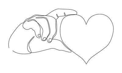 continuous line of hand holding a piece of heart
