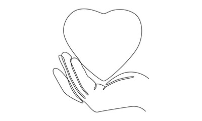 continuous line of hand holding a piece of heart