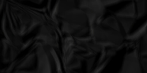 Dark Black facbric paper backdrop crumpled texture. dark black textured crumpled black paper background. panorama black paper texture background, crumpled pattern.