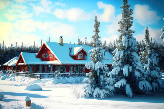 Santa Claus Village in Finland's Lapland, located near Rovaniemi. Christmas office building in the cold. laponia covered in snow visit the vacation park in Joulupukki on the North Pole. fresh year. fa