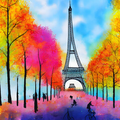 Natural environment Paris France colorful illustration 