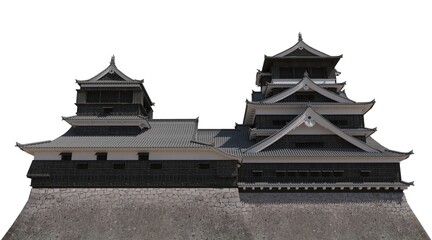 Fototapeta na wymiar Japanese castle 3d illustration isolated on white background.