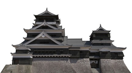 Japanese castle 3d illustration isolated on white background.