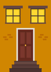 Porch front view. Building exterior in flat style.