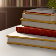 beautiful books, unfolded, on the table, ai