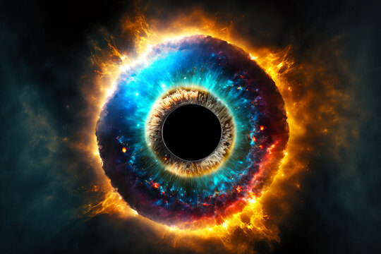 Black Hole Ligh, Like Eye, God Eye, Galaxy Similar To Human Eye. Generative AI	