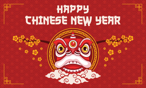 Happy Chinese new year 2023 background with lion dance head 