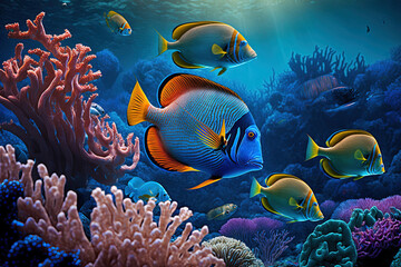 Fototapeta na wymiar fish of the tropics on a coral reef. Generative AI