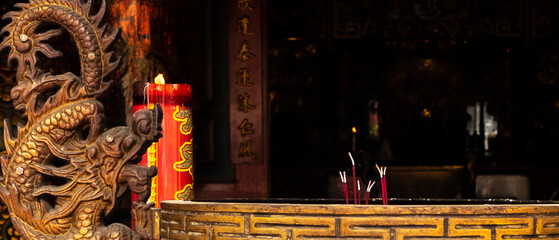 Chinese New Year concept background of Praying place with incense in chinese temple