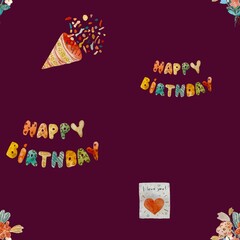 Birthday confetti cute violet pattern a watercolor