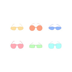 Obraz premium Cartoon Isolated Sunglasses Vector Illustration isolated on white background. illustration. sunglasses set in flat style. Perfect for coloring book, textiles, icon, web, painting.