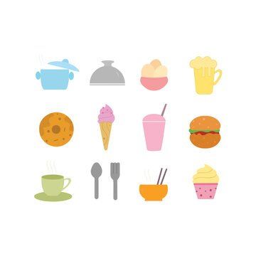 Simple Set of Meal Related Vector Icons. food icons in flat style. food icon isolated on whiter background. Perfect for coloring book, textiles, icon, web, painting, books, t-shirt print