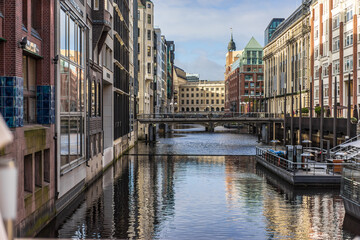 Hamburg canals and bridges in afternoon. Germany